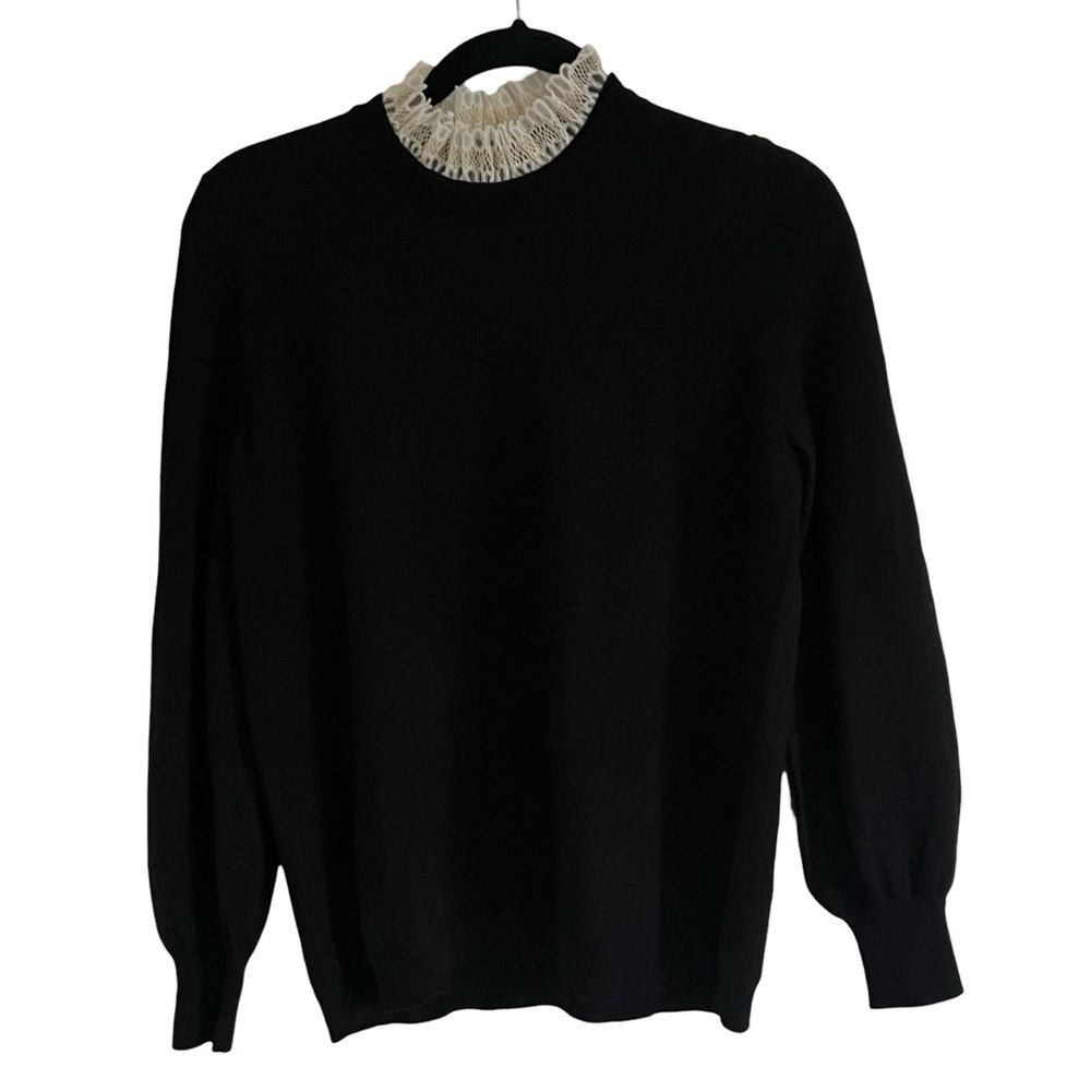 Sezane Black Audrey 100% Merino Wool Jumper Sweater NWT Large
